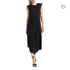 GSTQ Asymmetric Drape Midi Dress black viscose made in Portugal size L NWT